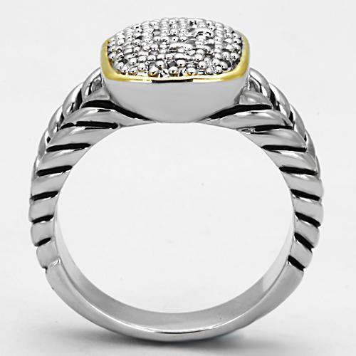 Alamode Reverse Two-Tone Brass Ring with AAA Grade CZ in Clear - Alamode