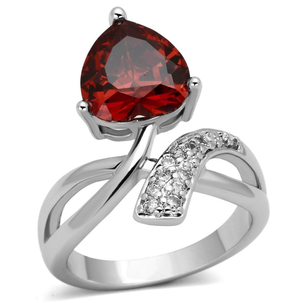 Alamode Rhodium Brass Ring with AAA Grade CZ in Garnet - Flyclothing LLC