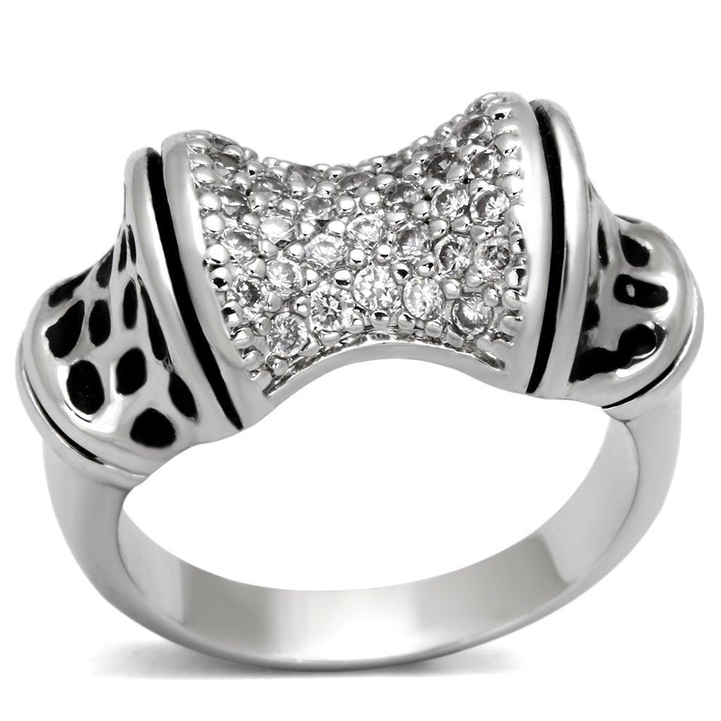 Alamode Rhodium Brass Ring with AAA Grade CZ in Clear - Flyclothing LLC