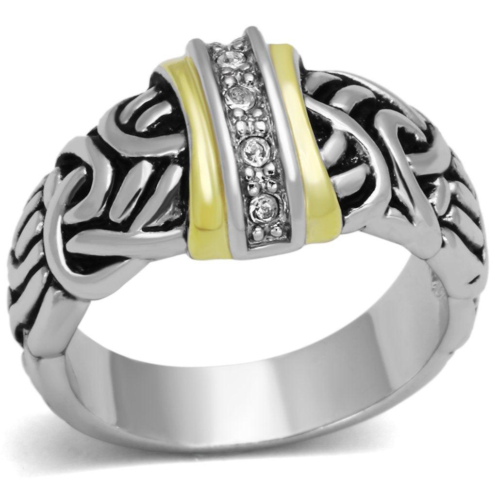 Alamode Reverse Two-Tone Brass Ring with Top Grade Crystal in Clear - Alamode