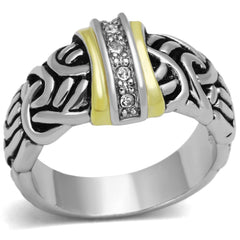 Alamode Reverse Two-Tone Brass Ring with Top Grade Crystal in Clear - Flyclothing LLC