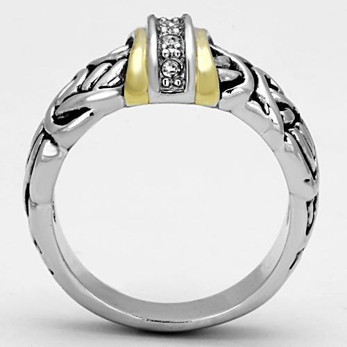 Alamode Reverse Two-Tone Brass Ring with Top Grade Crystal in Clear - Alamode