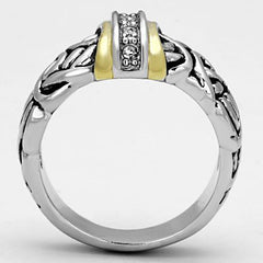 Alamode Reverse Two-Tone Brass Ring with Top Grade Crystal in Clear - Flyclothing LLC