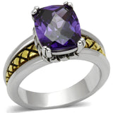 Alamode Reverse Two-Tone Brass Ring with AAA Grade CZ in Amethyst - Alamode