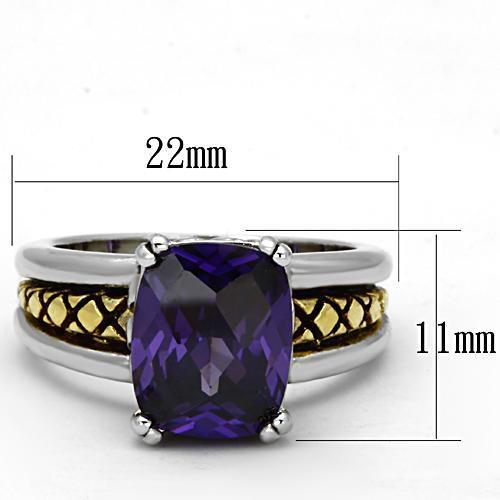 Alamode Reverse Two-Tone Brass Ring with AAA Grade CZ in Amethyst - Flyclothing LLC