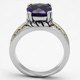 Alamode Reverse Two-Tone Brass Ring with AAA Grade CZ in Amethyst - Alamode