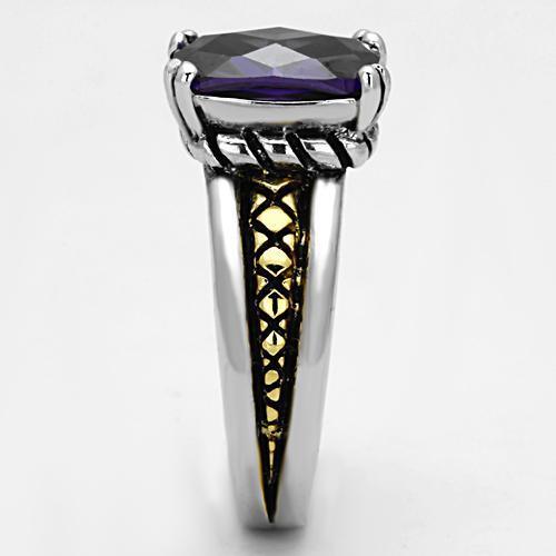 Alamode Reverse Two-Tone Brass Ring with AAA Grade CZ in Amethyst - Flyclothing LLC