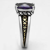 Alamode Reverse Two-Tone Brass Ring with AAA Grade CZ in Amethyst - Alamode