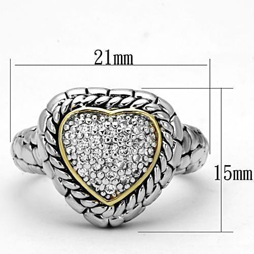 Alamode Reverse Two-Tone Brass Ring with AAA Grade CZ in Clear - Alamode