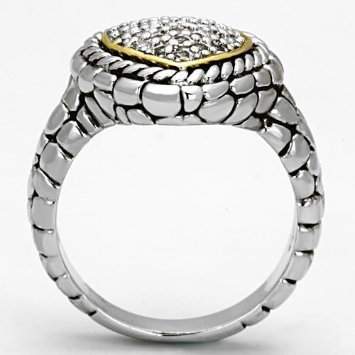 Alamode Reverse Two-Tone Brass Ring with AAA Grade CZ in Clear - Alamode