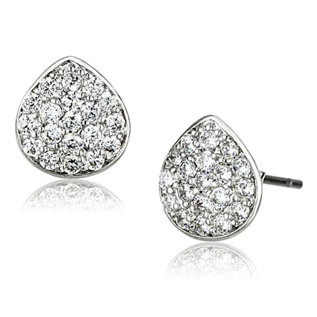 Alamode Rhodium Brass Earrings with AAA Grade CZ in Clear - Flyclothing LLC