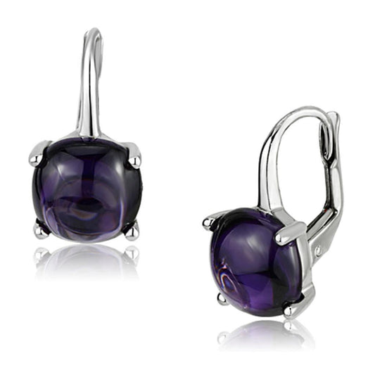 Alamode Rhodium Brass Earrings with AAA Grade CZ in Amethyst - Alamode