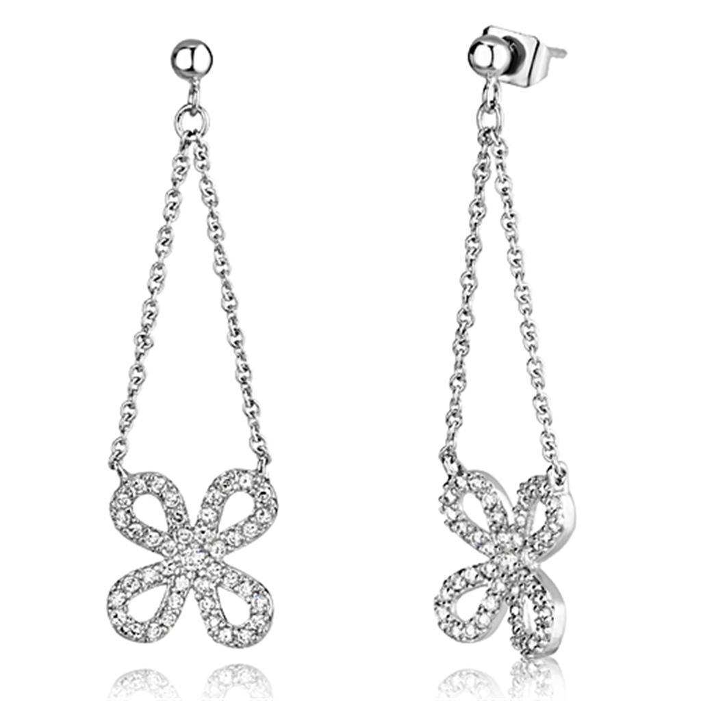 Alamode Rhodium Brass Earrings with AAA Grade CZ in Clear - Flyclothing LLC