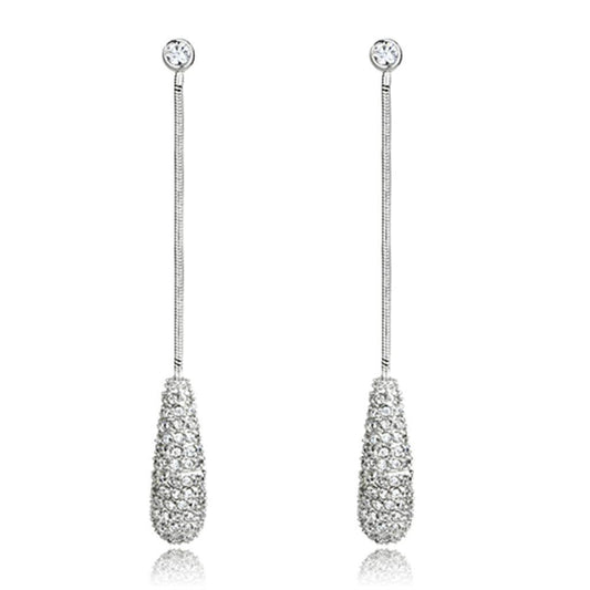 Alamode Rhodium Brass Earrings with AAA Grade CZ in Clear - Flyclothing LLC