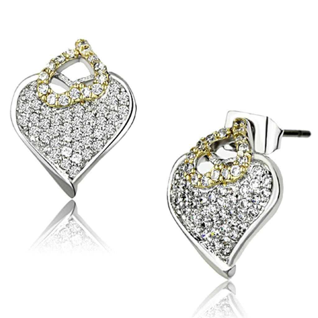 Alamode Reverse Two-Tone Brass Earrings with AAA Grade CZ in Clear - Alamode