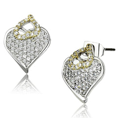 Alamode Reverse Two-Tone Brass Earrings with AAA Grade CZ in Clear - Alamode