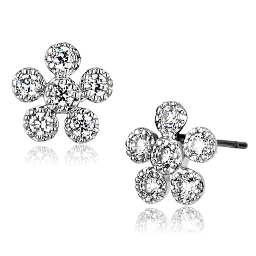 Alamode Rhodium Brass Earrings with AAA Grade CZ in Clear - Flyclothing LLC