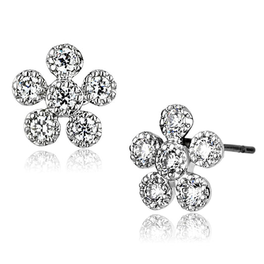 Alamode Rhodium Brass Earrings with AAA Grade CZ in Clear - Flyclothing LLC