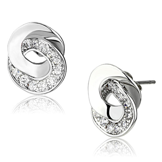 Alamode Rhodium Brass Earrings with AAA Grade CZ in Clear - Flyclothing LLC