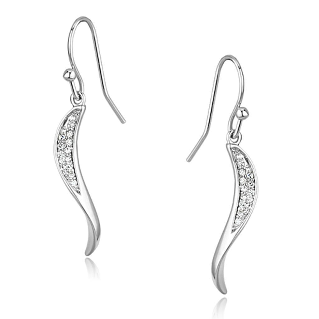 Alamode Rhodium Brass Earrings with AAA Grade CZ in Clear - Flyclothing LLC