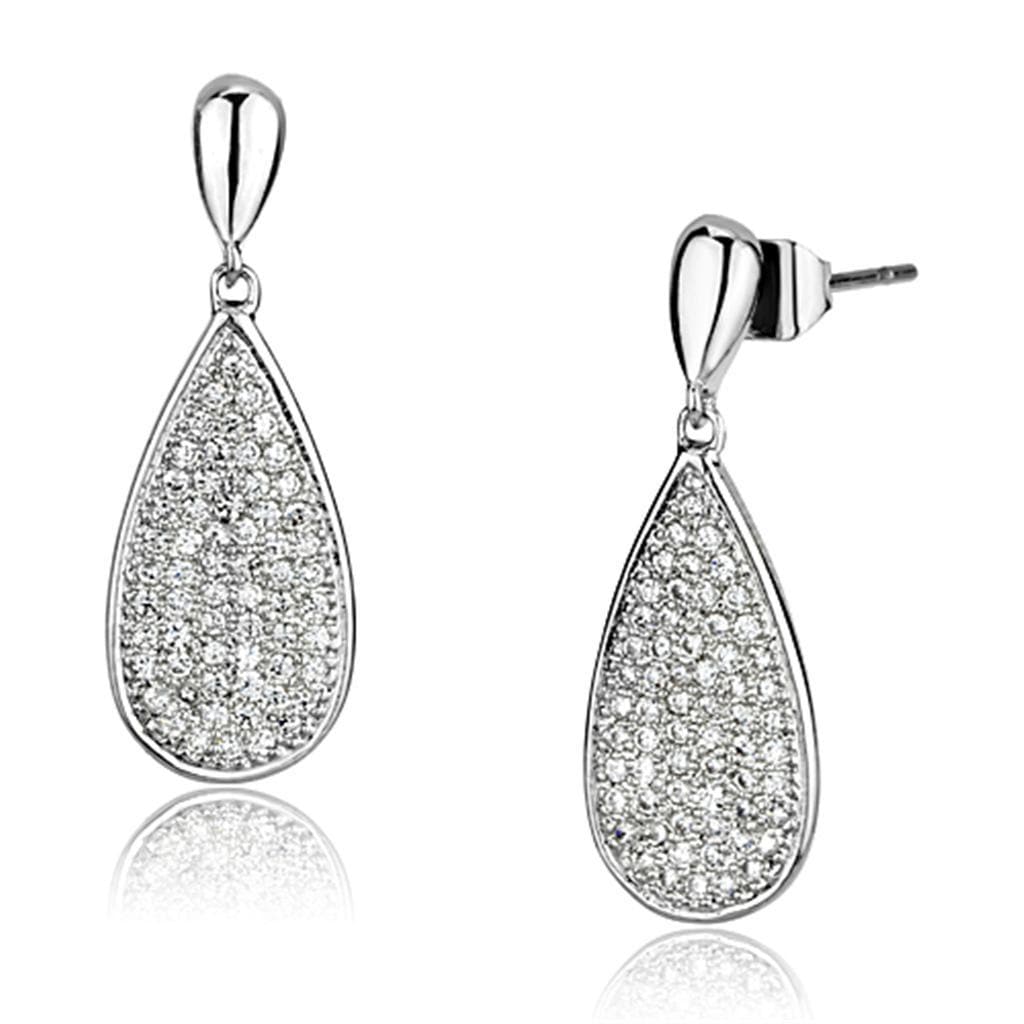 Alamode Rhodium Brass Earrings with AAA Grade CZ in Clear - Alamode