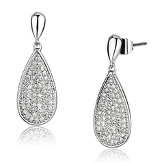 Alamode Rhodium Brass Earrings with AAA Grade CZ in Clear - Flyclothing LLC