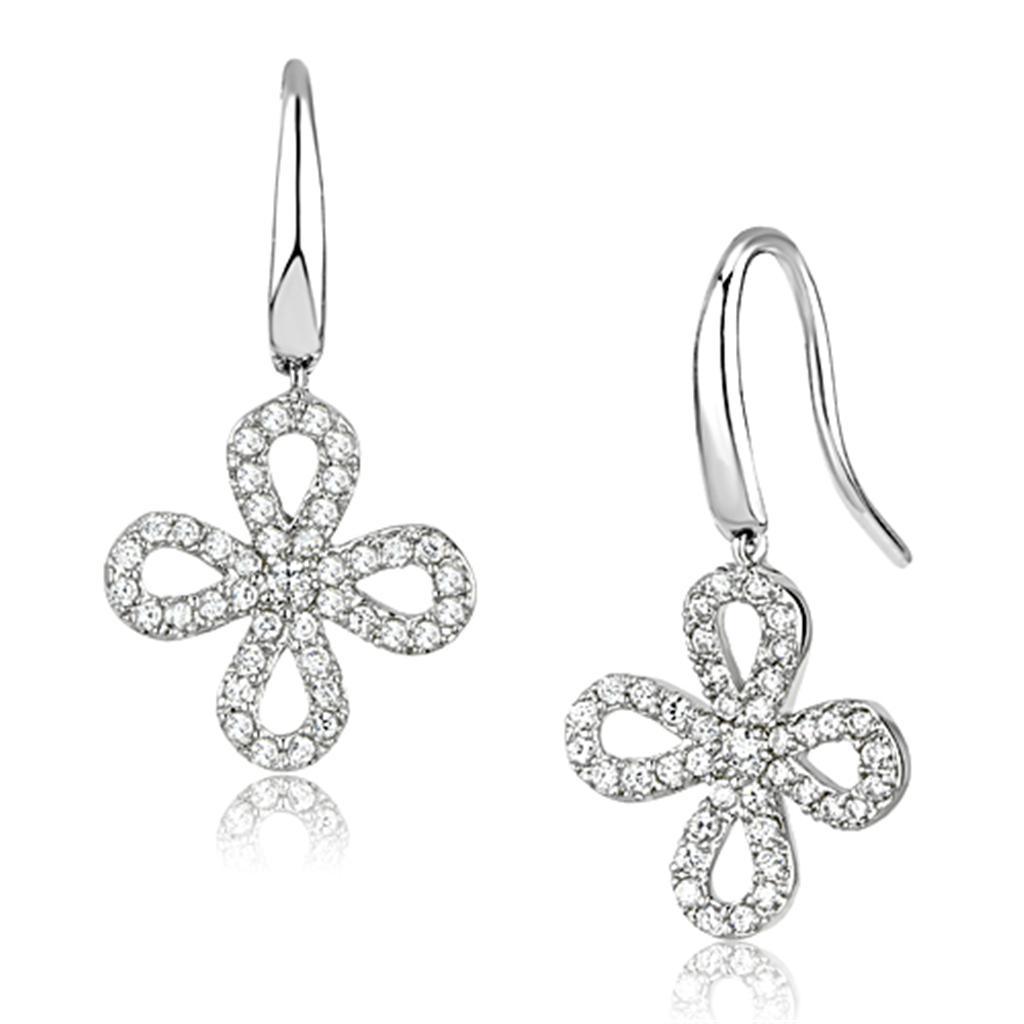 Alamode Rhodium Brass Earrings with AAA Grade CZ in Clear - Flyclothing LLC