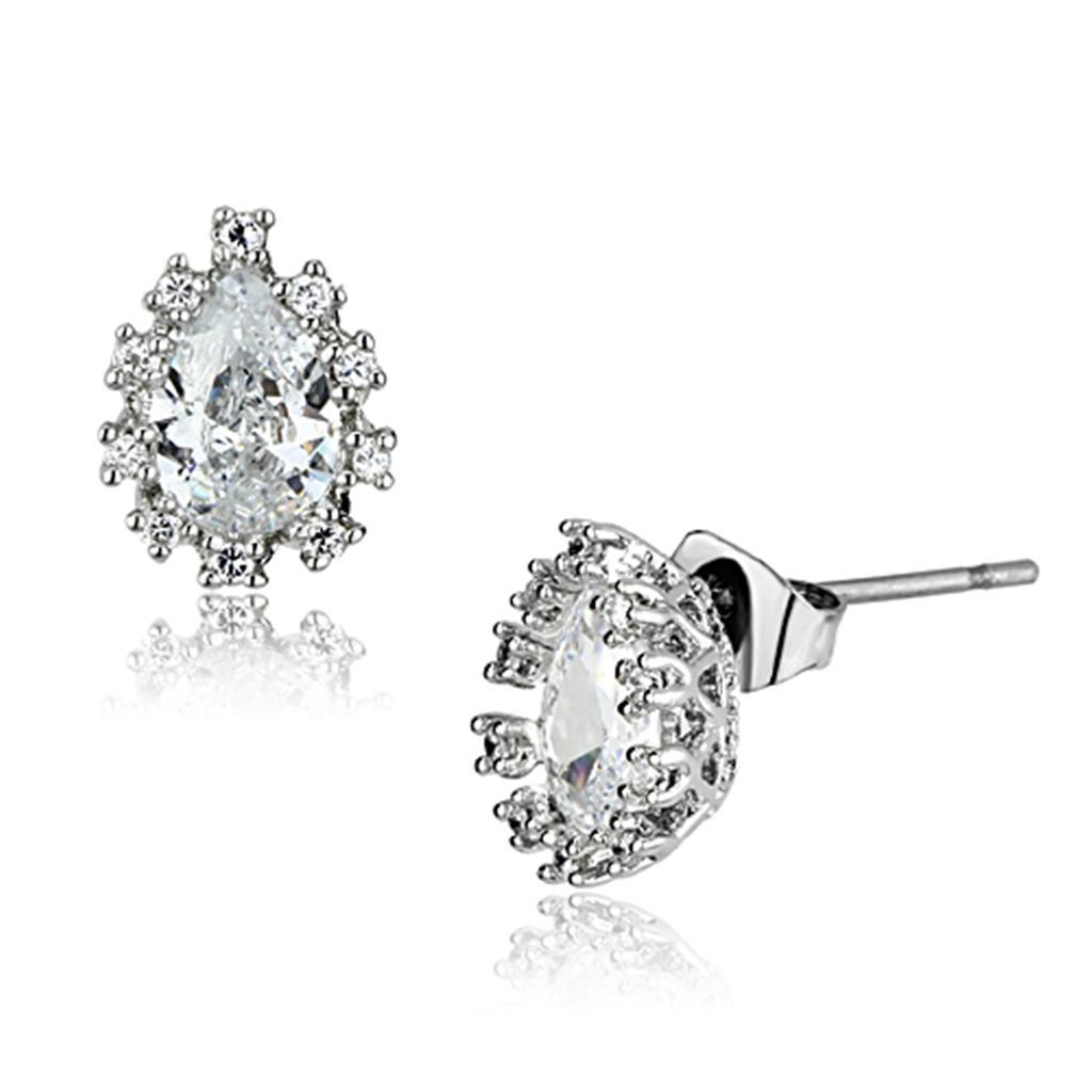 Alamode Rhodium Brass Earrings with AAA Grade CZ in Clear - Flyclothing LLC