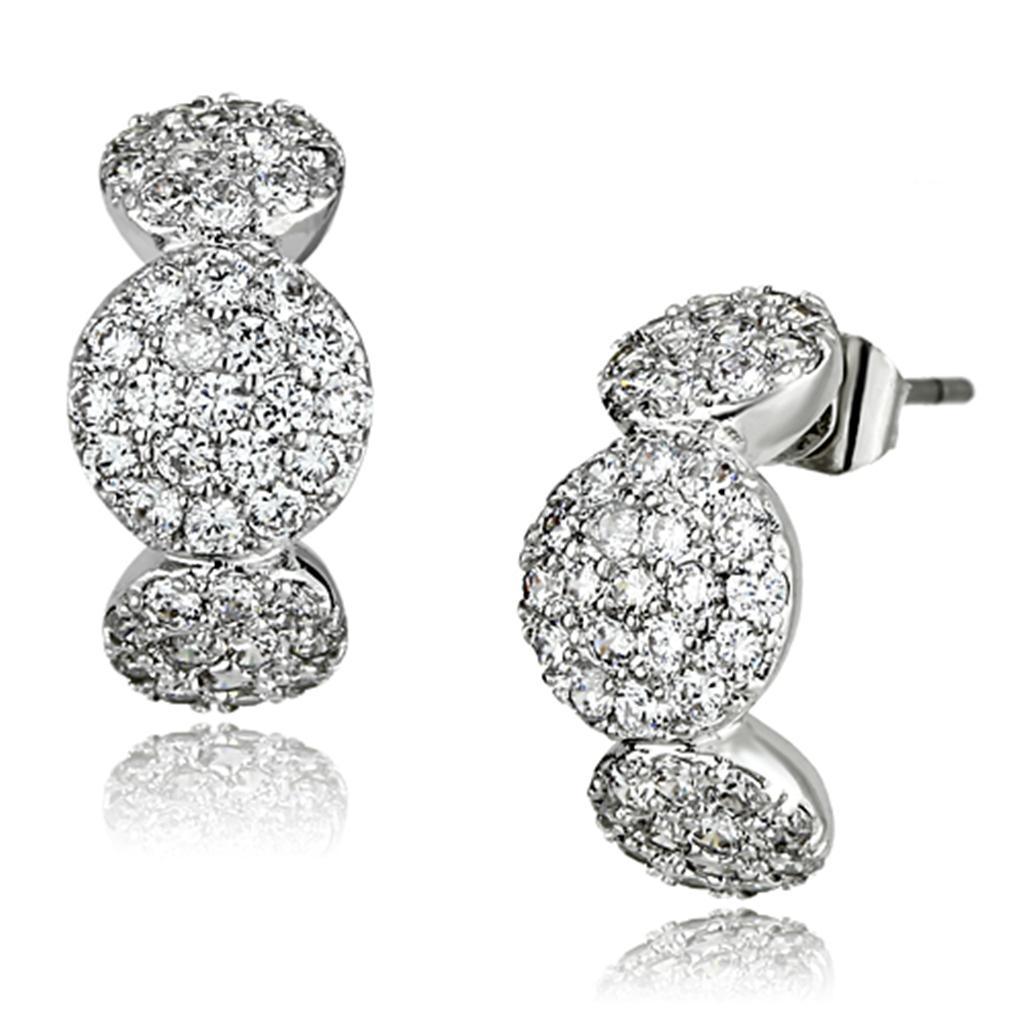 Alamode Rhodium Brass Earrings with AAA Grade CZ in Clear - Flyclothing LLC