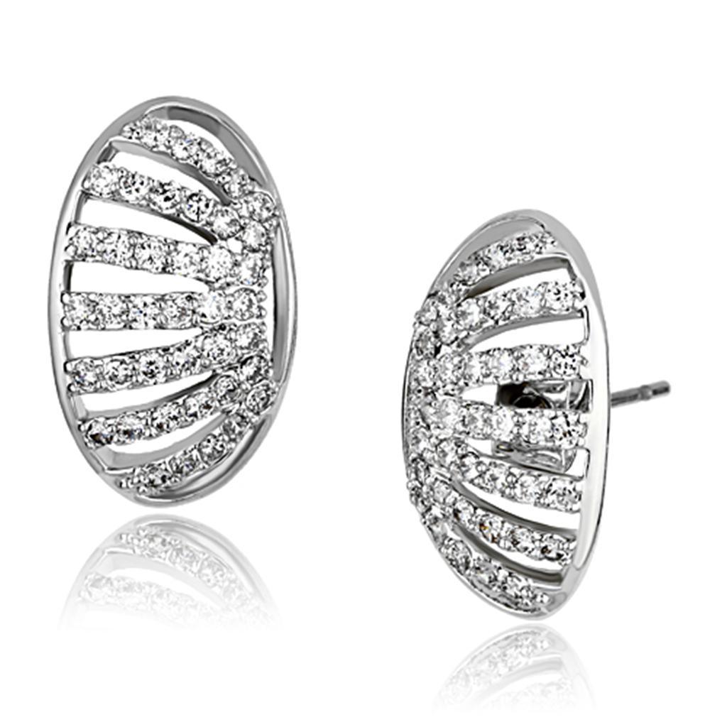 Alamode Rhodium Brass Earrings with AAA Grade CZ in Clear - Flyclothing LLC