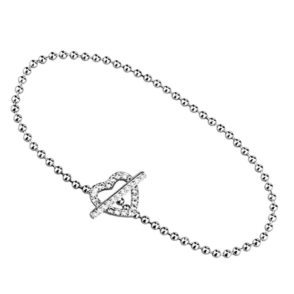 Alamode Rhodium Brass Bracelet with AAA Grade CZ in Clear - Flyclothing LLC