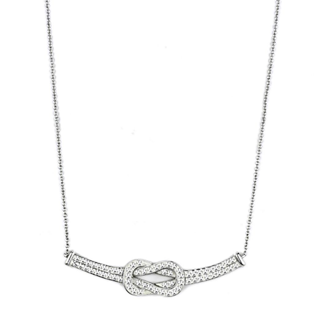 Alamode Rhodium Brass Necklace with Top Grade Crystal in Clear - Flyclothing LLC