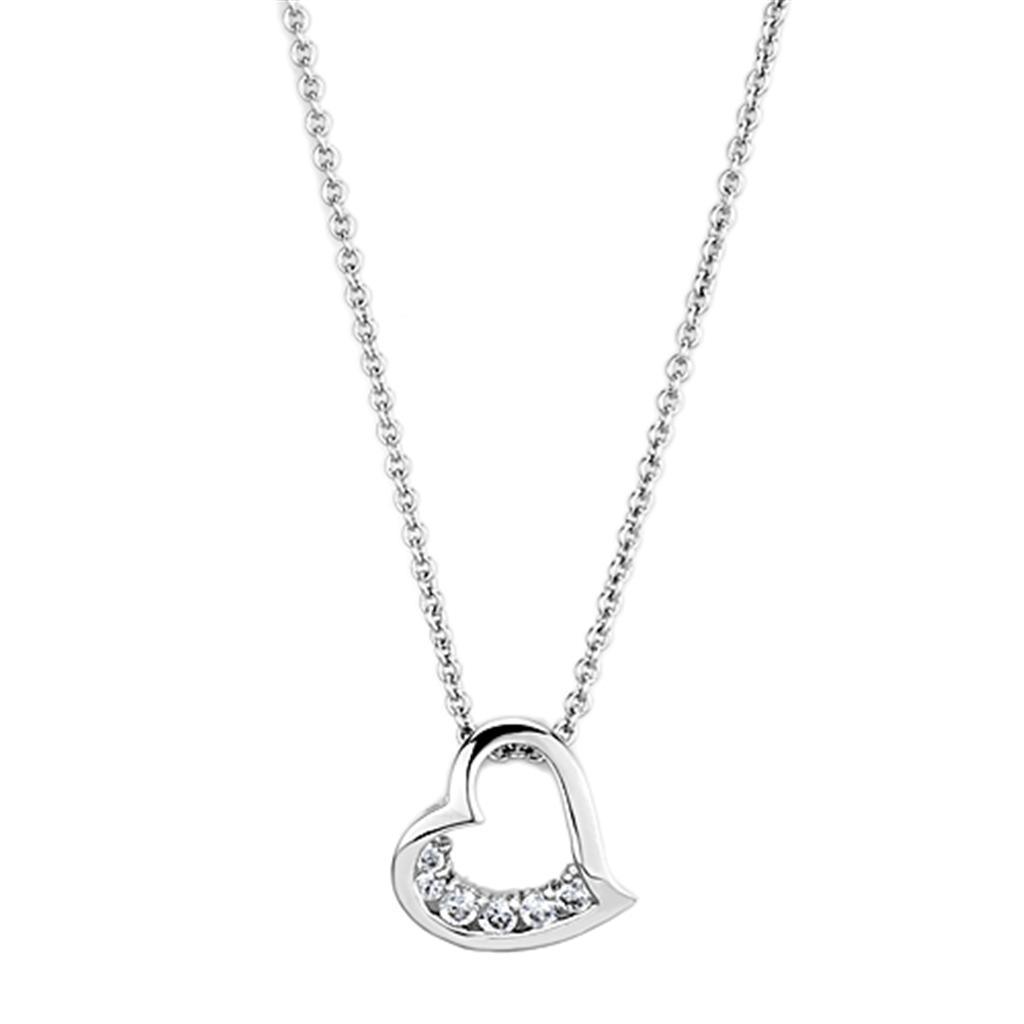 Alamode Rhodium Brass Necklace with AAA Grade CZ in Clear - Flyclothing LLC