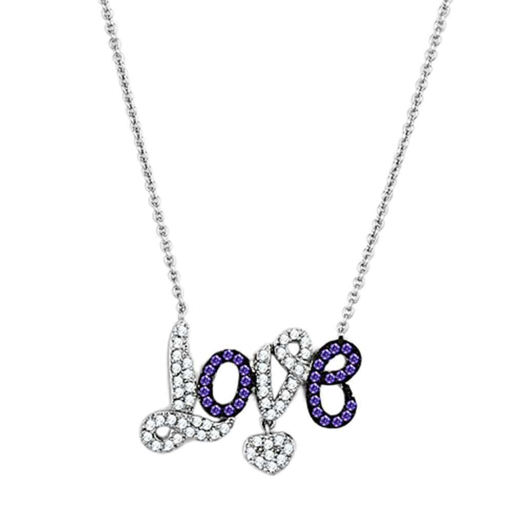 Alamode Rhodium + Ruthenium Brass Necklace with AAA Grade CZ in Amethyst - Alamode