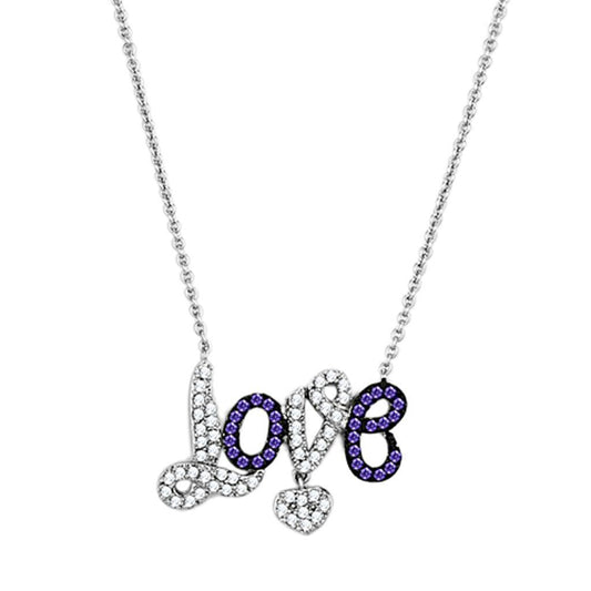 Alamode Rhodium + Ruthenium Brass Necklace with AAA Grade CZ in Amethyst - Flyclothing LLC