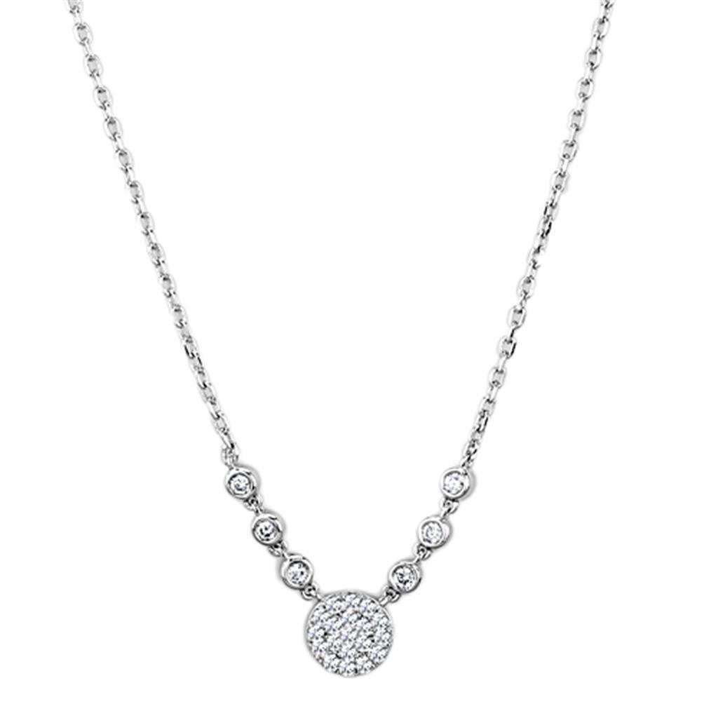 Alamode Rhodium Brass Necklace with AAA Grade CZ in Clear - Flyclothing LLC