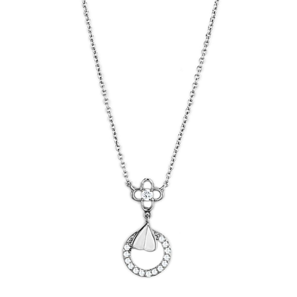 Alamode Rhodium Brass Necklace with AAA Grade CZ in Clear - Flyclothing LLC