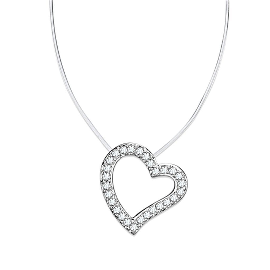 Alamode Rhodium Brass Necklace with AAA Grade CZ in Clear - Flyclothing LLC