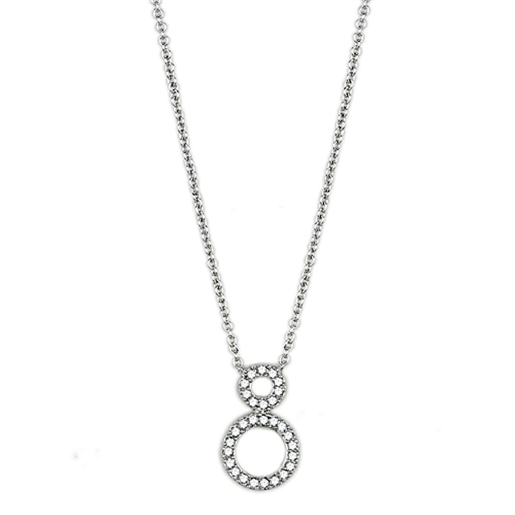 Alamode Rhodium Brass Necklace with AAA Grade CZ in Clear - Flyclothing LLC