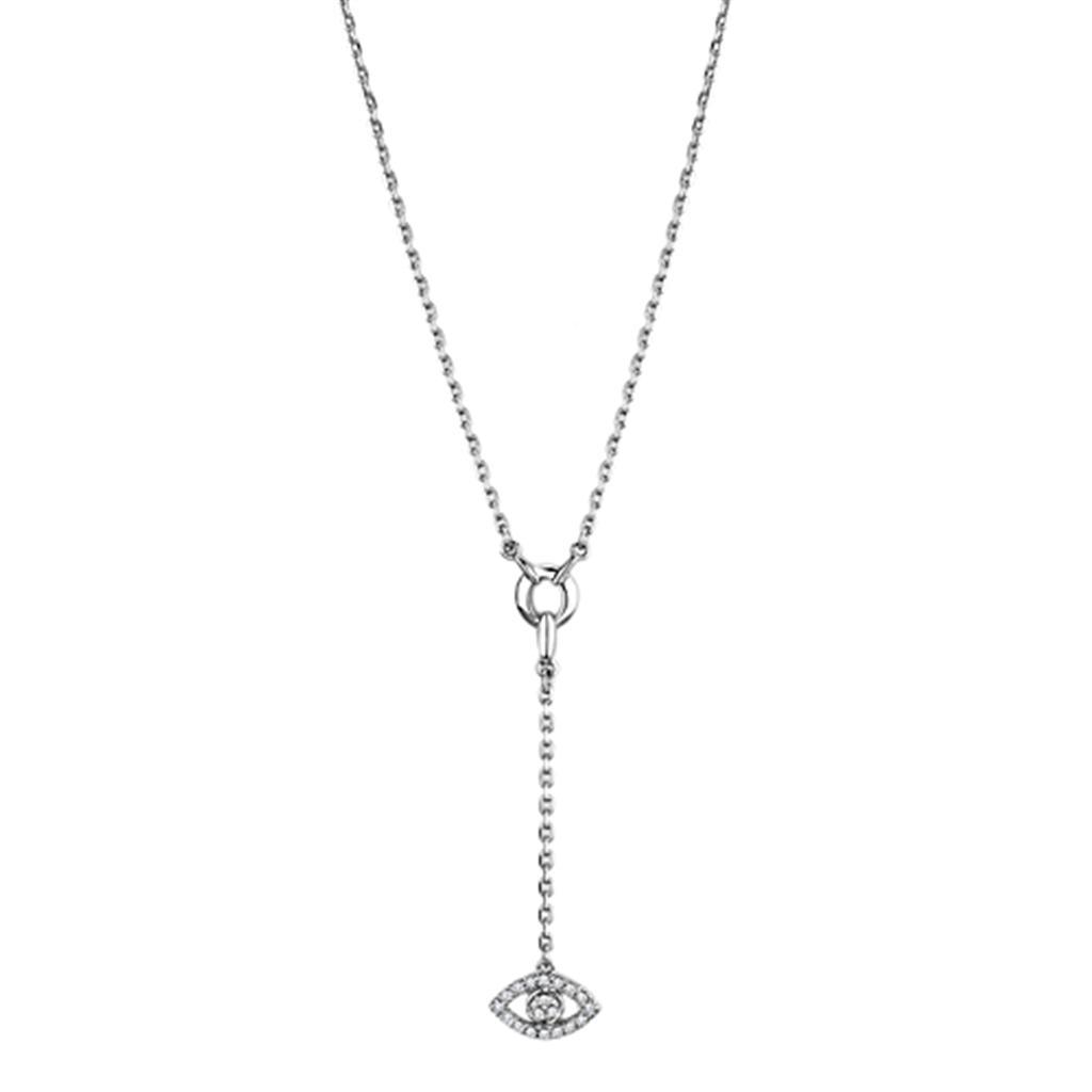 Alamode Rhodium Brass Necklace with AAA Grade CZ in Clear - Alamode