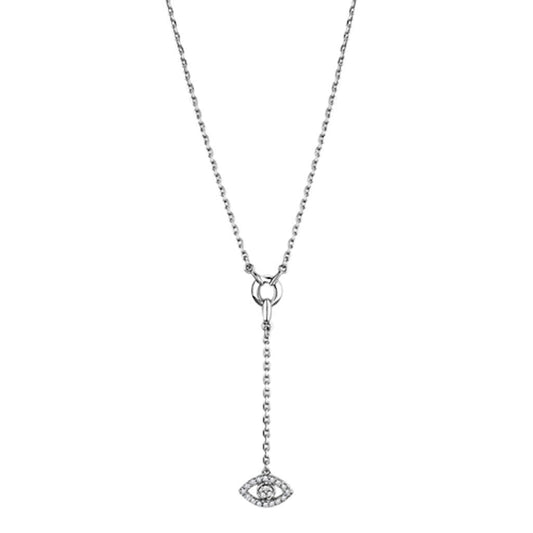 Alamode Rhodium Brass Necklace with AAA Grade CZ in Clear - Flyclothing LLC