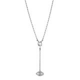 Alamode Rhodium Brass Necklace with AAA Grade CZ in Clear - Flyclothing LLC