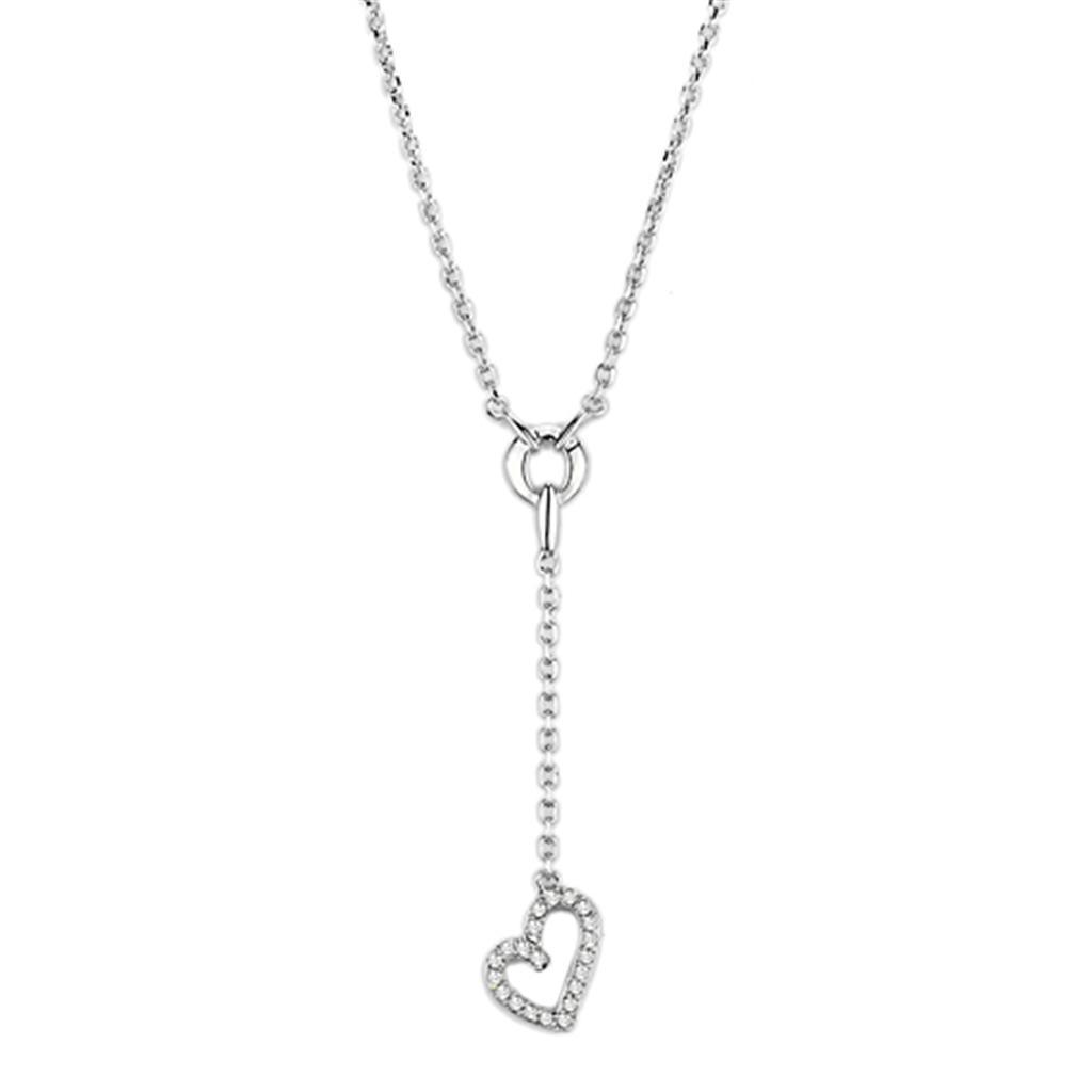 Alamode Rhodium Brass Necklace with AAA Grade CZ in Clear - Flyclothing LLC