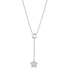 Alamode Rhodium Brass Necklace with AAA Grade CZ in Clear - Flyclothing LLC