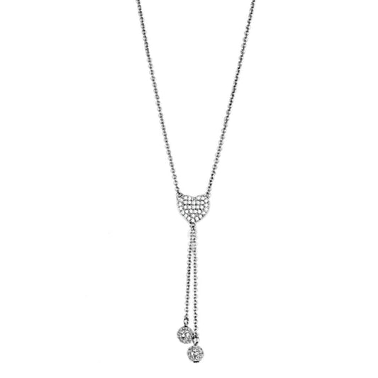 Alamode Rhodium Brass Necklace with AAA Grade CZ in Clear - Flyclothing LLC