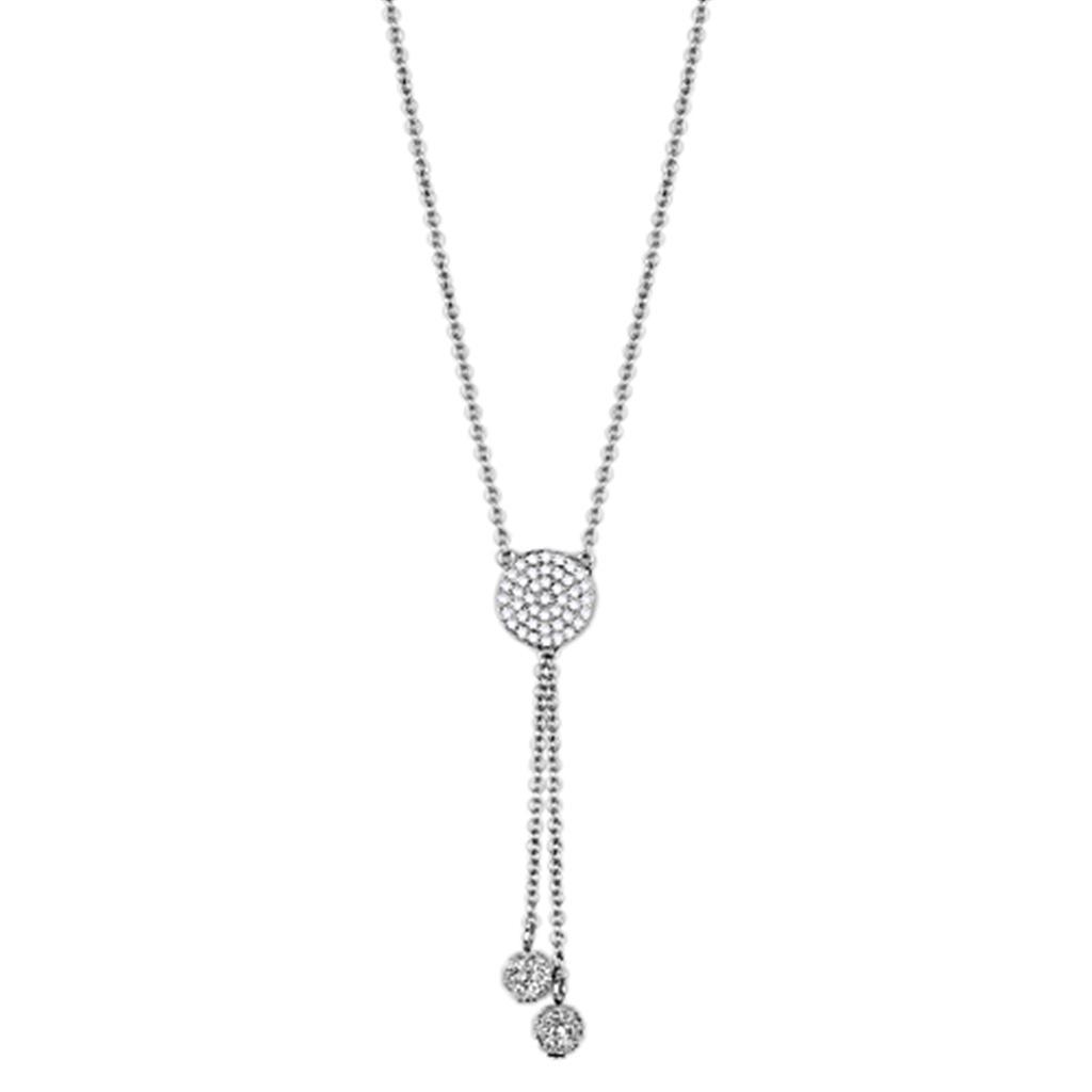 Alamode Rhodium Brass Necklace with AAA Grade CZ in Clear - Flyclothing LLC