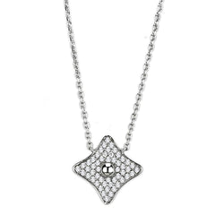 Alamode Rhodium Brass Necklace with AAA Grade CZ in Clear - Flyclothing LLC