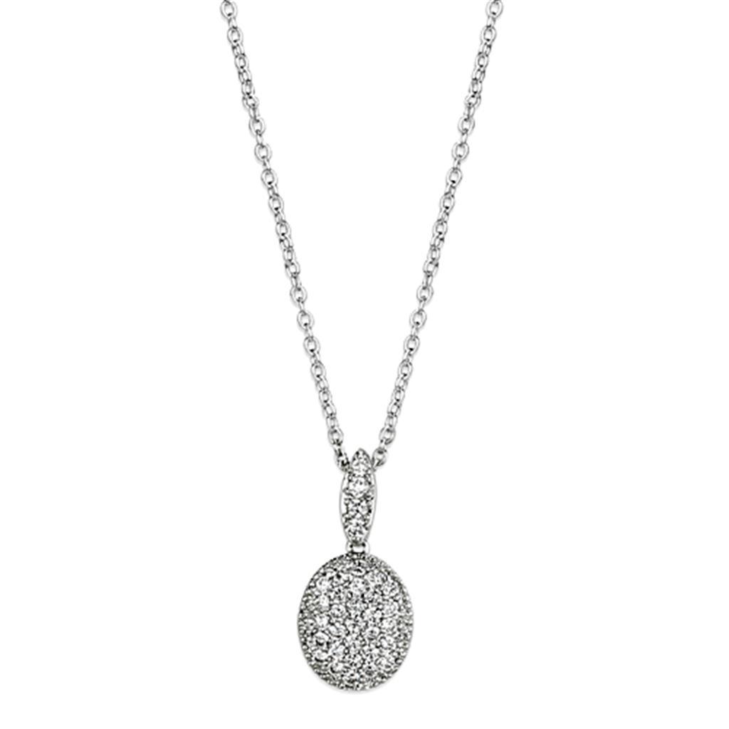 Alamode Rhodium Brass Necklace with AAA Grade CZ in Clear - Flyclothing LLC