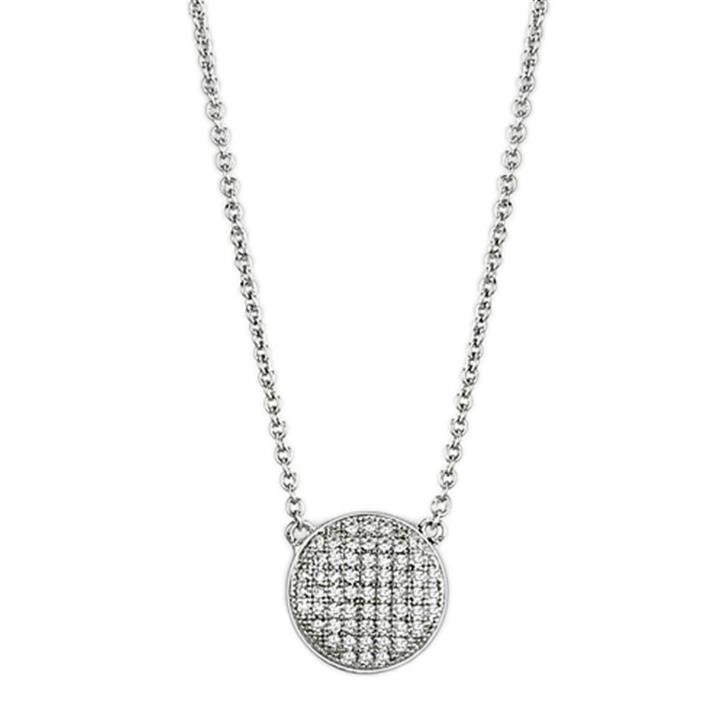 Alamode Rhodium Brass Necklace with AAA Grade CZ in Clear - Flyclothing LLC