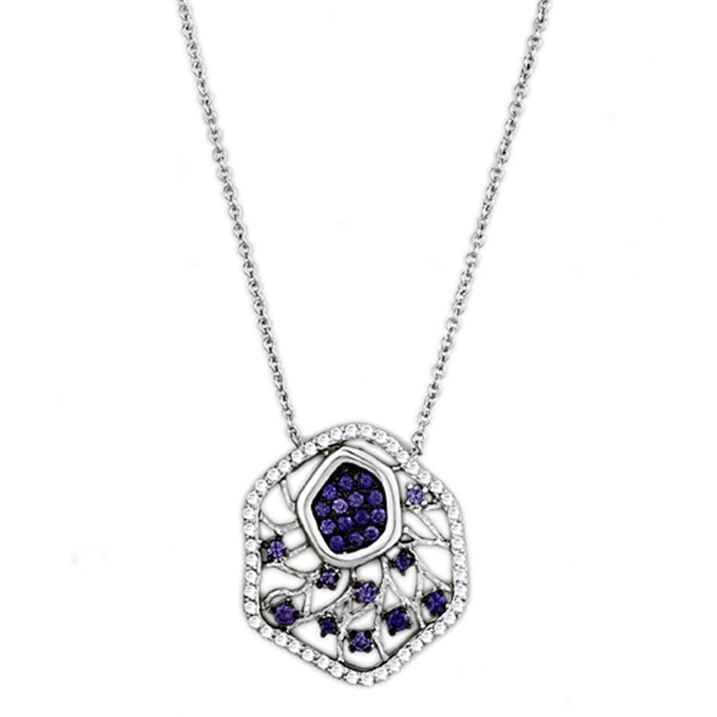 Alamode Rhodium + Ruthenium Brass Necklace with AAA Grade CZ in Amethyst - Flyclothing LLC